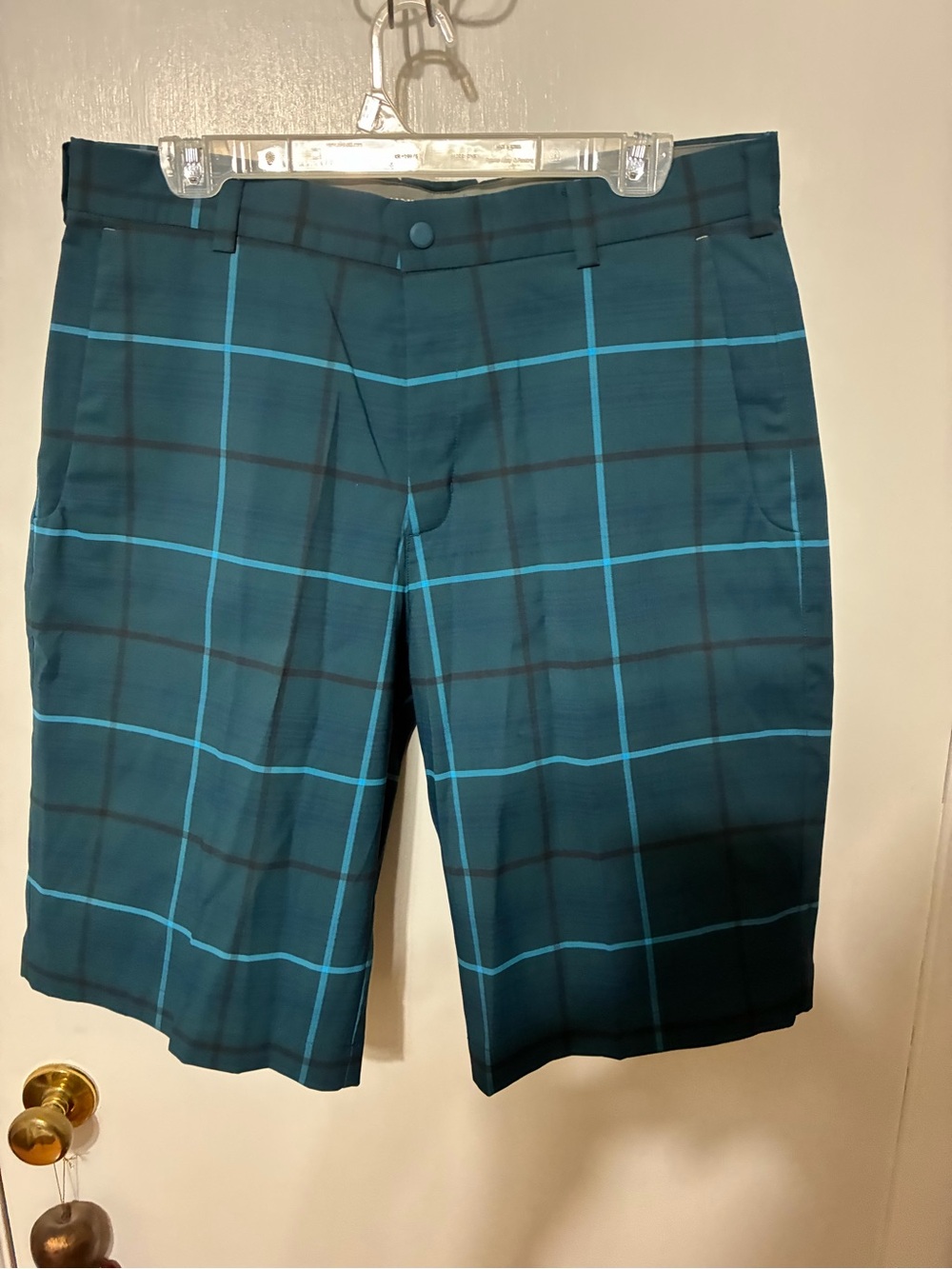 Nike Golf Teal Plaid Flat-Front Shorts